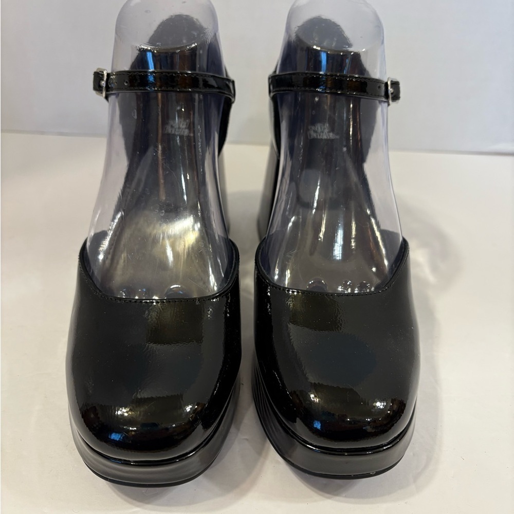 Wild Fable faux black patent leather marjane chunky heels shoes size 7.5